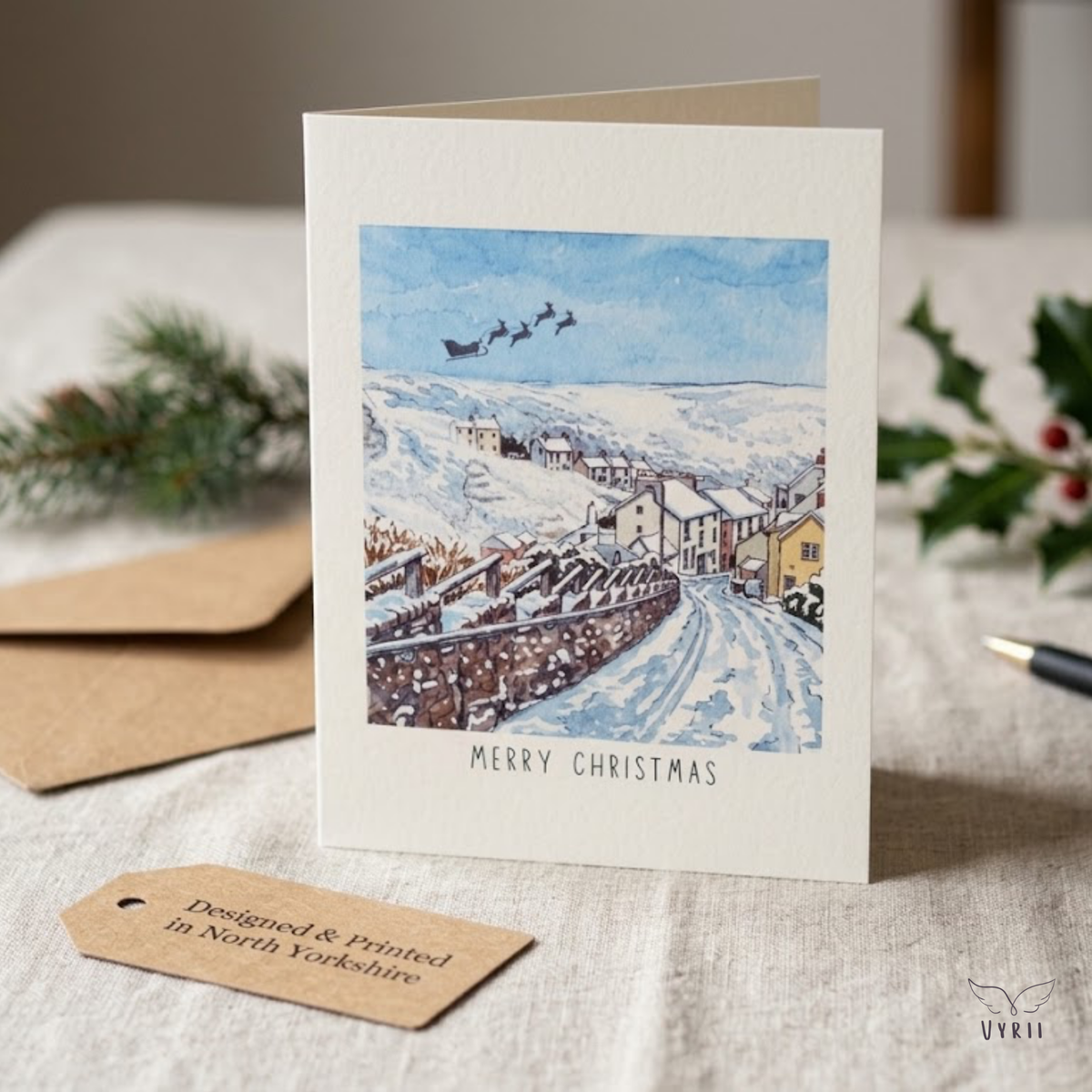 Staithes Snowy Lane Christmas Card