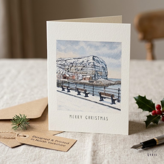 Staithes Snowy Promenade Christmas Card
