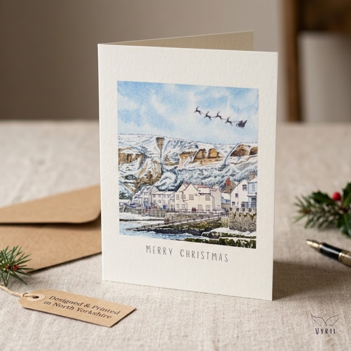 Staithes Winter Harbour Christmas Card