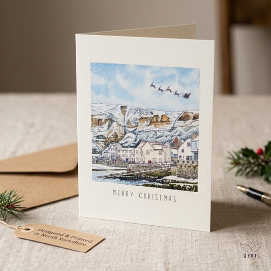 Staithes Winter Harbour Christmas Card